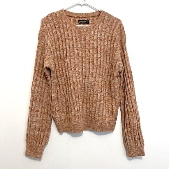 BLANK NYC BLANKNYC Heather Ribbed Crewneck Sweater Tan Brown White Marled Winter - Picture 2 of 14